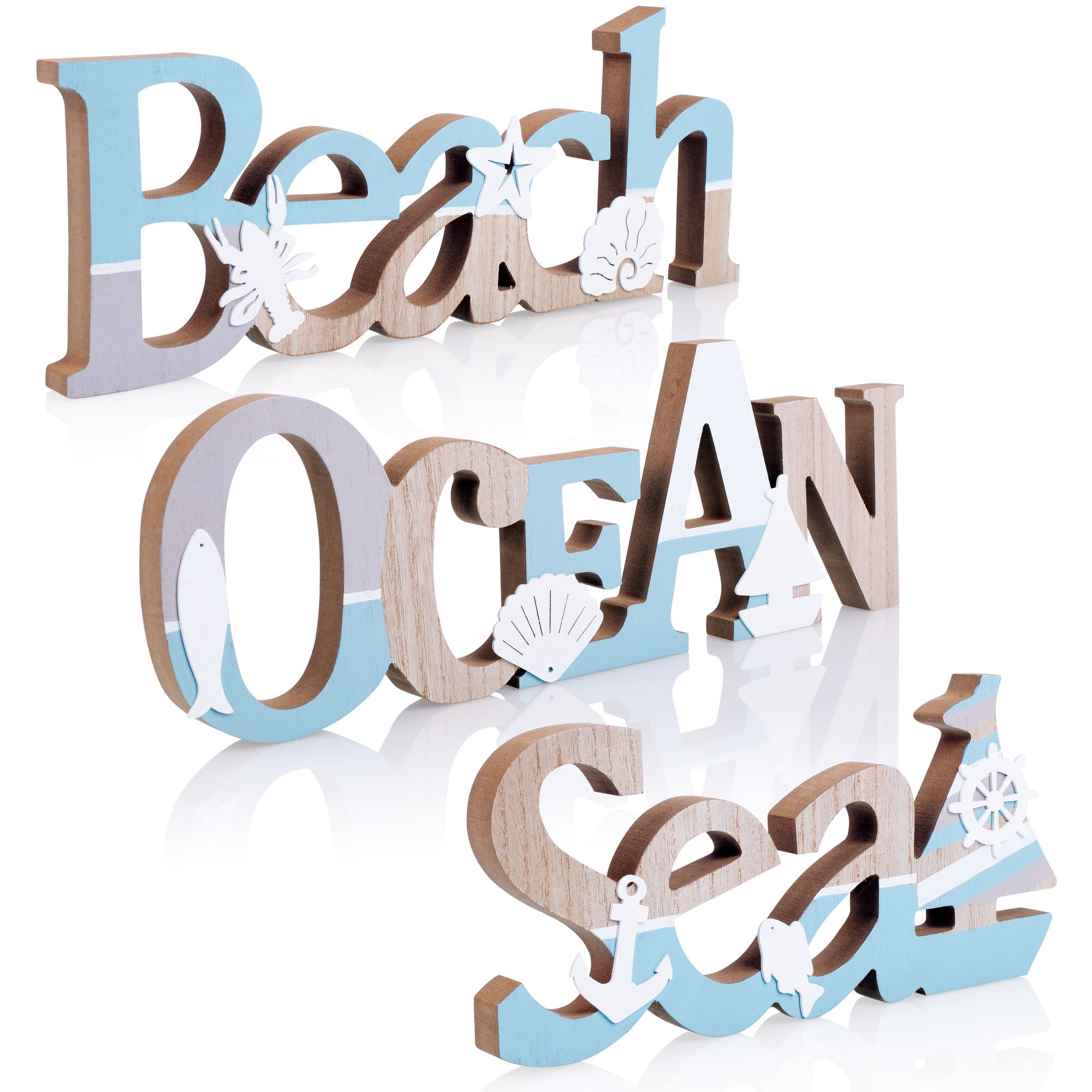 Set of 3 Wooden Signs: Beach, Ocean and Sea TIDE AND TALES